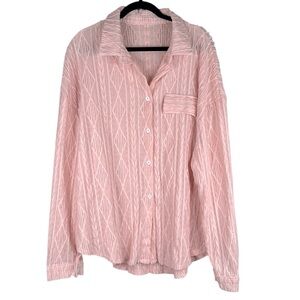 Pink Sheer High Low Western Cowgirl Rodeo Long Sleeve Button Down Top Size XXL